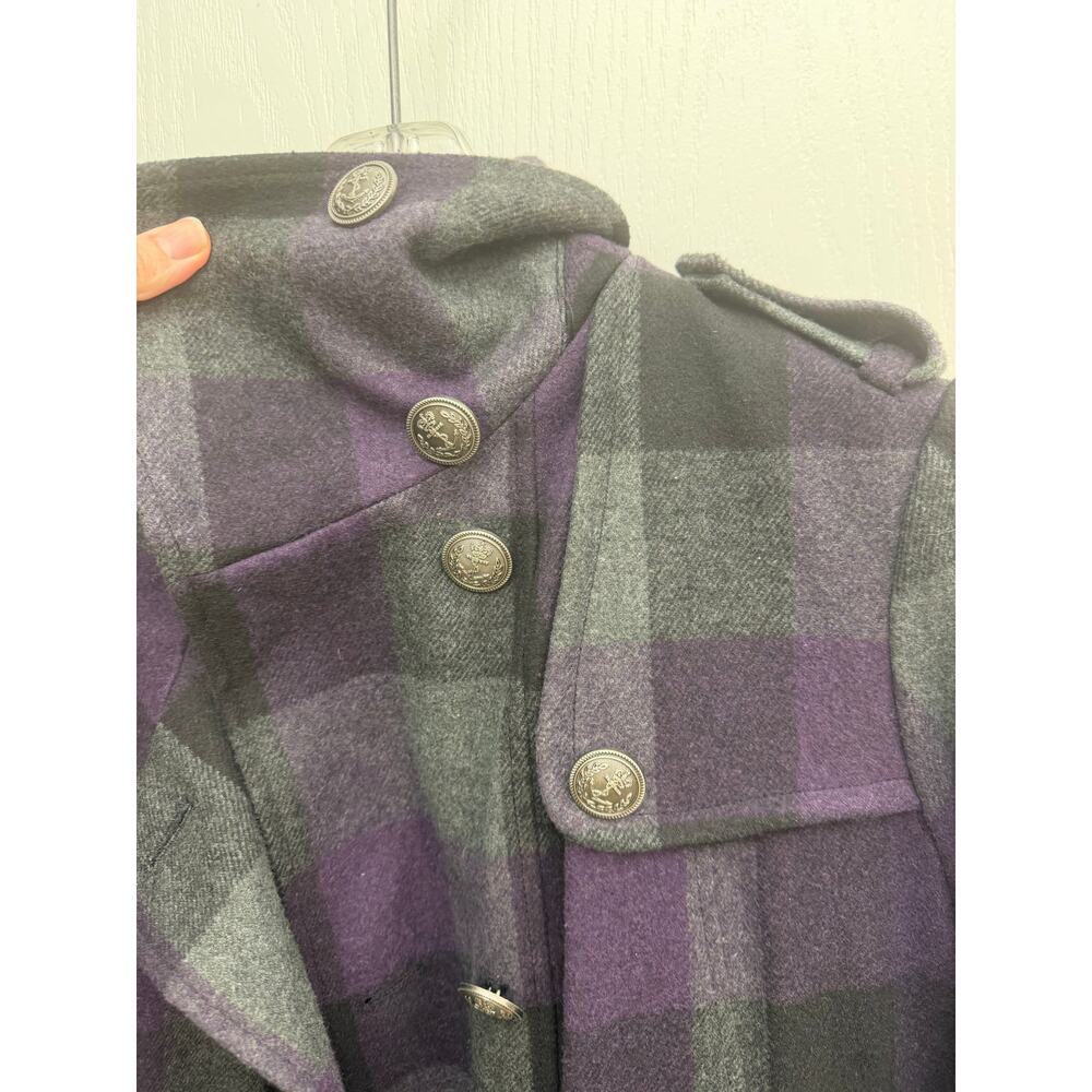 Women’s APT. 9 Plaid Pea Coat Purple Gray Black Medium - Picture 5 of 11